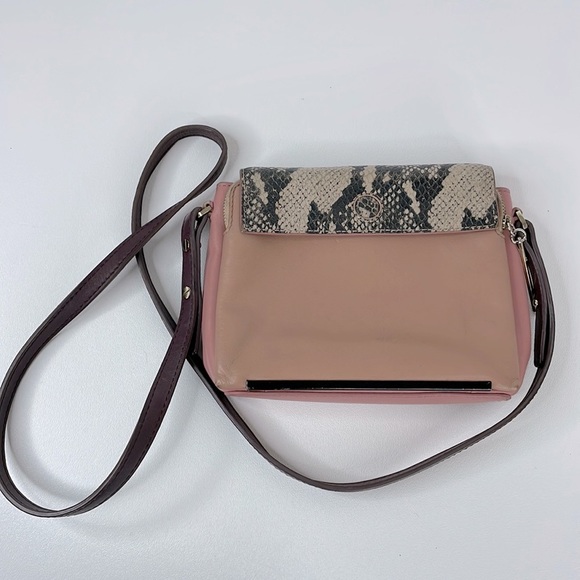 Pour La Victoire Handbag, Pink and Burgundy Leather Snakeskin Pattern Trim - Picture 1 of 16